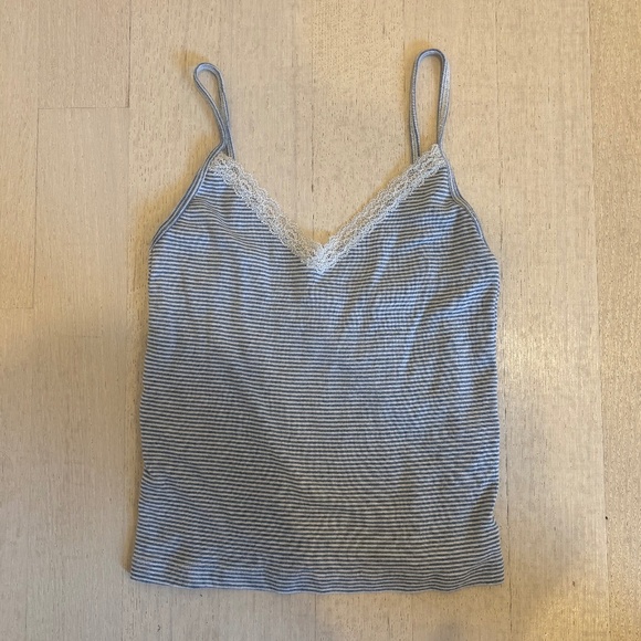 Brandy Melville Tops - Brandy Melville Nicolette Lace Cami Blue & White Striped O/S XS/S
